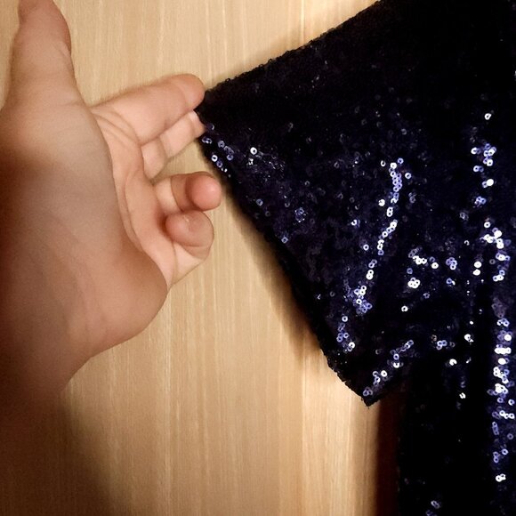 Lulus Womens Plus Navy Blue Short Sleeve Sequin Dress 2X - Picture 5 of 7